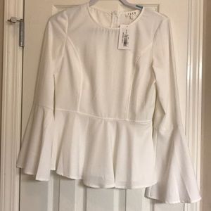 White Peplum Bell Sleeve Top